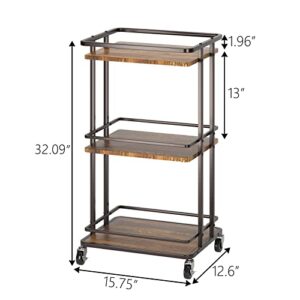 OKZEST 3 Tier Bar Cart for Home, Rolling Mini Liquor Bar for Wine Beverage Dinner Party, Utility Kitchen Storage Island Serving Cart on Wheels, Coffee Bar Cabinet for Kitchen Dining Living Room, Brown