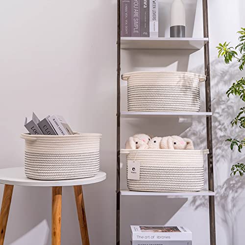 Laughbird Closet Organizers and Storage Toy Bin Woven Cube Shelf Storage Basket Bins for Closet Shelving Storage&Organizing, Cotton Rope Baskets Bins for Toy’s Storage,3 Packs Organization Bins White/black