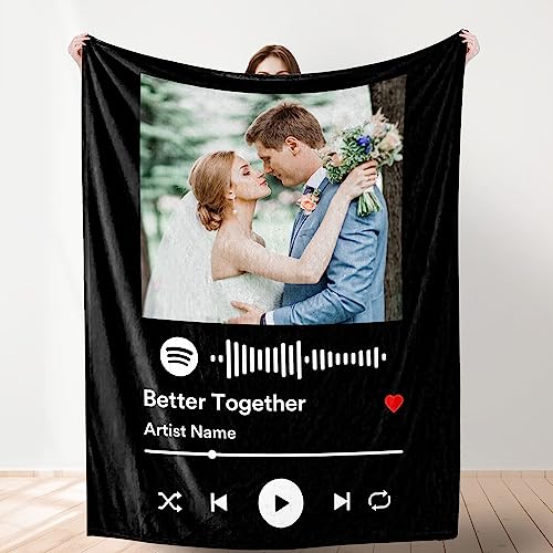 FunStudio Custom Blankets with Photos, Personalized Picture Throw Blanket, Music Song Style Wedding Anniversary Birthday Customized Gifts for Couples Boyfriend Girlfriend Sister