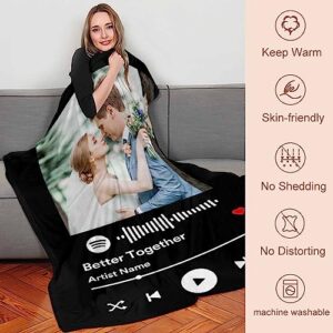 FunStudio Custom Blankets with Photos, Personalized Picture Throw Blanket, Music Song Style Wedding Anniversary Birthday Customized Gifts for Couples Boyfriend Girlfriend Sister