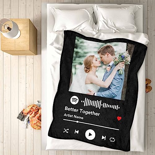 FunStudio Custom Blankets with Photos, Personalized Picture Throw Blanket, Music Song Style Wedding Anniversary Birthday Customized Gifts for Couples Boyfriend Girlfriend Sister