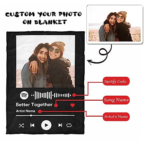FunStudio Custom Blankets with Photos, Personalized Picture Throw Blanket, Music Song Style Wedding Anniversary Birthday Customized Gifts for Couples Boyfriend Girlfriend Sister