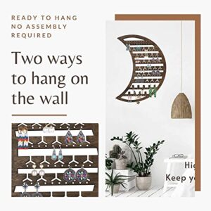 Ramadan Moon Wooden Jewelry Organizer Wall Mounted, Hanging Jewelry Organizer Earring Organizer Necklace Holder Bracelet Holder Over The Door, Jewelry Holder for Earrings, Necklaces &Rings (Brown)