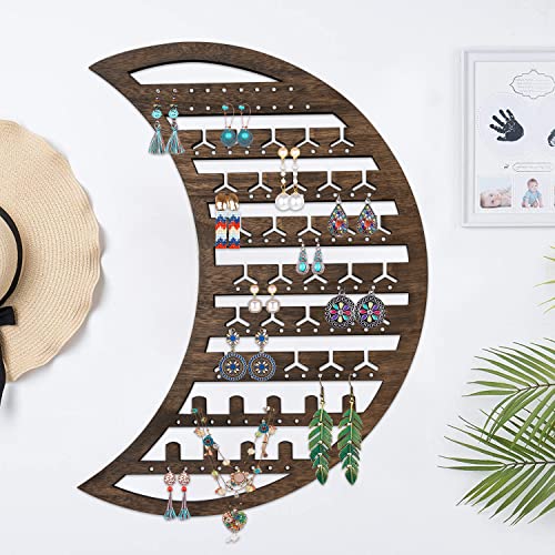 Ramadan Moon Wooden Jewelry Organizer Wall Mounted, Hanging Jewelry Organizer Earring Organizer Necklace Holder Bracelet Holder Over The Door, Jewelry Holder for Earrings, Necklaces &Rings (Brown)