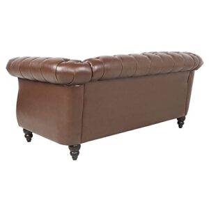 MIYZEAL Chesterfield Loveseat Leather, Modern Button Tufted Upholstered Sofa 2 Seater Couch, Mid-Century Roll Arm Classic PU Faux Leather Settee with Nailhead Trim for Living Room, 64'' (Dark Brown)