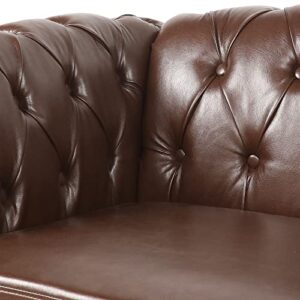 MIYZEAL Chesterfield Loveseat Leather, Modern Button Tufted Upholstered Sofa 2 Seater Couch, Mid-Century Roll Arm Classic PU Faux Leather Settee with Nailhead Trim for Living Room, 64'' (Dark Brown)