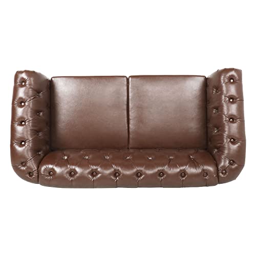 MIYZEAL Chesterfield Loveseat Leather, Modern Button Tufted Upholstered Sofa 2 Seater Couch, Mid-Century Roll Arm Classic PU Faux Leather Settee with Nailhead Trim for Living Room, 64'' (Dark Brown)