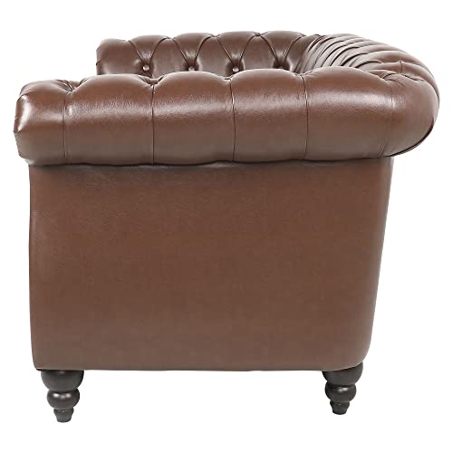 MIYZEAL Chesterfield Loveseat Leather, Modern Button Tufted Upholstered Sofa 2 Seater Couch, Mid-Century Roll Arm Classic PU Faux Leather Settee with Nailhead Trim for Living Room, 64'' (Dark Brown)