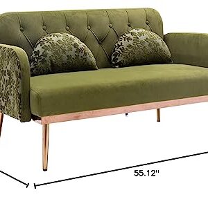 HomSof, Green Loveseat Velvet Chair, Small Couch for Bedroom, Sofa with Metal feet, 2 Pillows Included