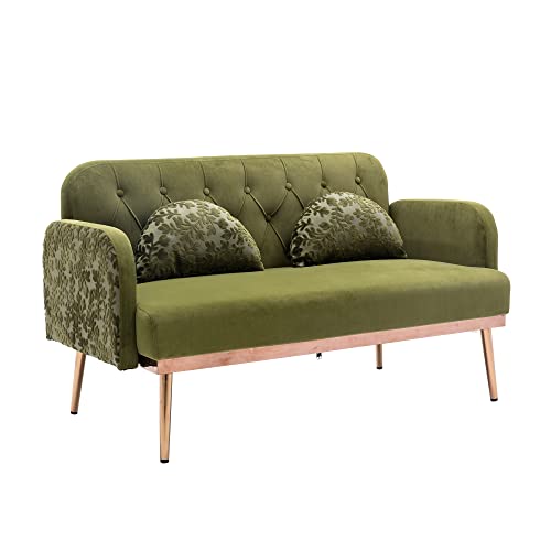 HomSof, Green Loveseat Velvet Chair, Small Couch for Bedroom, Sofa with Metal feet, 2 Pillows Included