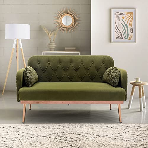 HomSof, Green Loveseat Velvet Chair, Small Couch for Bedroom, Sofa with Metal feet, 2 Pillows Included