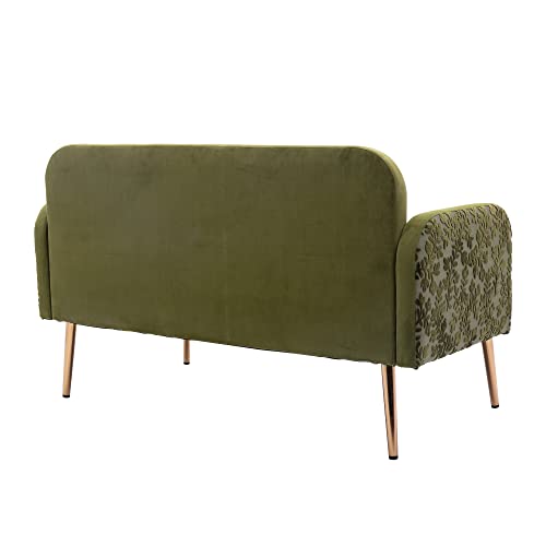 HomSof, Green Loveseat Velvet Chair, Small Couch for Bedroom, Sofa with Metal feet, 2 Pillows Included