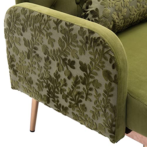 HomSof, Green Loveseat Velvet Chair, Small Couch for Bedroom, Sofa with Metal feet, 2 Pillows Included