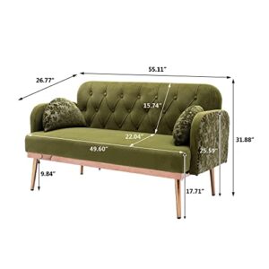 HomSof, Green Loveseat Velvet Chair, Small Couch for Bedroom, Sofa with Metal feet, 2 Pillows Included