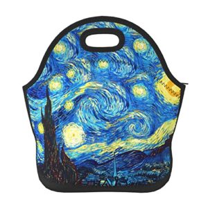 the starry night neoprene lunch bag, insulated lunch box for women, reusable lunch tote bags with zipper for work school picnic organizer
