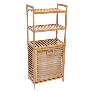 3-tier bamboo laundry hamper cabinet organizer floor stand bathroom storage shelf cabinet with tilt out laundry basket dirty clothes bag for laundry room bathroom bedroom closet