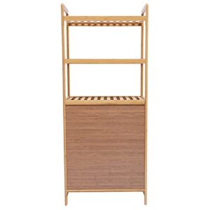 3-Tier Bamboo Laundry Hamper Cabinet Organizer Floor Stand Bathroom Storage Shelf Cabinet with Tilt Out Laundry Basket Dirty Clothes Bag for Laundry Room Bathroom Bedroom Closet