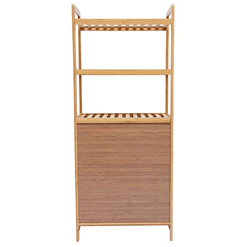 3-Tier Bamboo Laundry Hamper Cabinet Organizer Floor Stand Bathroom Storage Shelf Cabinet with Tilt Out Laundry Basket Dirty Clothes Bag for Laundry Room Bathroom Bedroom Closet