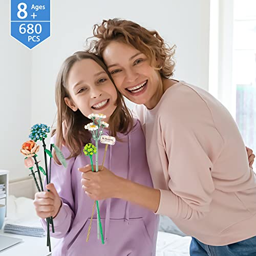 PinkBee Flower Bouquet 2021, Mini Rose Building Block Sets Valentines Mothers Day Love Romantic Gifts Creative Home Decor Toys Kits for Her Girlfriends Couples Wife Women Adults Kids 8+ 8-12 (680 PCS)