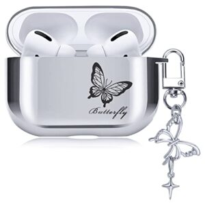 cute airpods pro case with beautiful butterfly pendant keychain, soft protective electroplating cover for airpods pro case