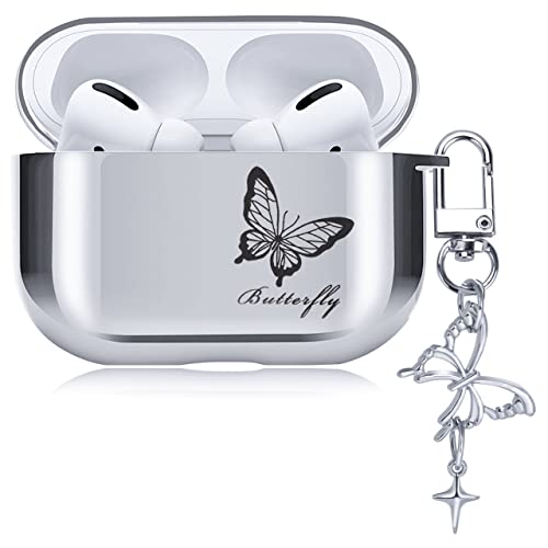 Cute AirPods Pro Case with Beautiful Butterfly Pendant Keychain, Soft Protective Electroplating Cover for AirPods Pro Case