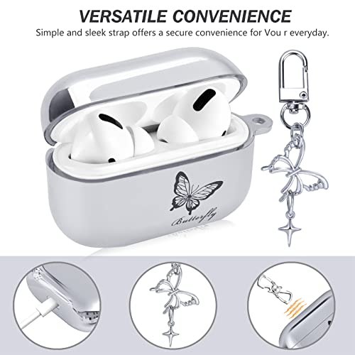 Cute AirPods Pro Case with Beautiful Butterfly Pendant Keychain, Soft Protective Electroplating Cover for AirPods Pro Case