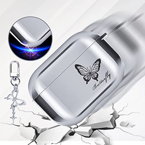 Cute AirPods Pro Case with Beautiful Butterfly Pendant Keychain, Soft Protective Electroplating Cover for AirPods Pro Case