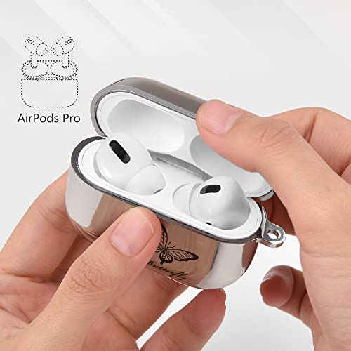 Cute AirPods Pro Case with Beautiful Butterfly Pendant Keychain, Soft Protective Electroplating Cover for AirPods Pro Case