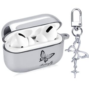 Cute AirPods Pro Case with Beautiful Butterfly Pendant Keychain, Soft Protective Electroplating Cover for AirPods Pro Case