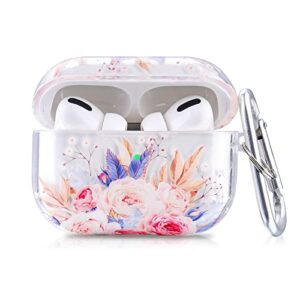 mofree compatible with airpods pro case, clear tpu airpods pro case cover with durble keychain women, cute flower shockproof protective cover for apple airpods pro charging case 2019 front led visible