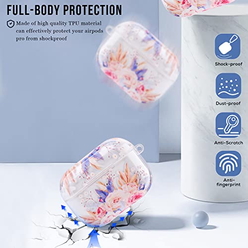 MOFREE Compatible with AirPods Pro Case, Clear TPU Airpods Pro Case Cover with Durble Keychain Women, Cute Flower Shockproof Protective Cover for Apple Airpods Pro Charging Case 2019 Front Led Visible