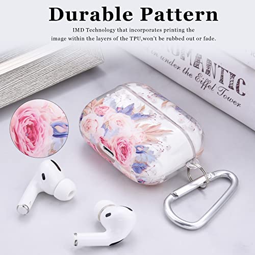 MOFREE Compatible with AirPods Pro Case, Clear TPU Airpods Pro Case Cover with Durble Keychain Women, Cute Flower Shockproof Protective Cover for Apple Airpods Pro Charging Case 2019 Front Led Visible