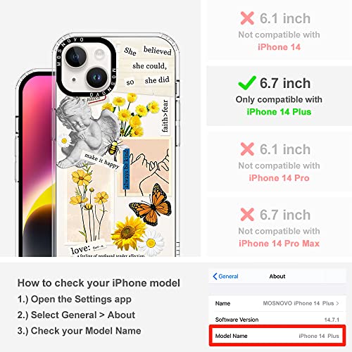 MOSNOVO Compatible with iPhone 14 Plus Case, [Buffertech 6.6 ft drop Impact] [Anti Peel Off Tech] Clear TPU Bumper Women Girl Phone Case Cover with Vintage Collage Art Designed for iPhone 14 Plus 6.7"