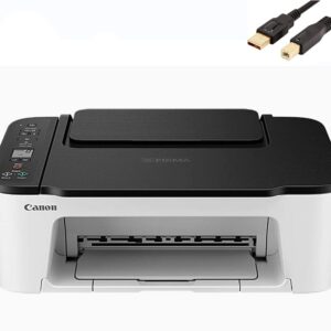 Canon PIXMA TS Series Wireless All-in-One Color Inkjet Printer - Print Copy Scan - Mobile Printing, 50 Sheets Paper Tray, 4800 x 1200 dpi, 1.5'' LCD Display, with MTC Printer Cable White