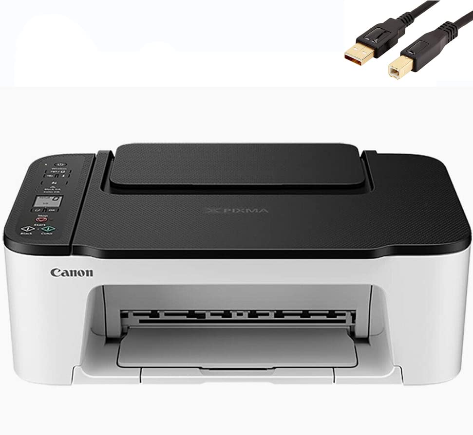 Canon PIXMA TS Series Wireless All-in-One Color Inkjet Printer - Print Copy Scan - Mobile Printing, 50 Sheets Paper Tray, 4800 x 1200 dpi, 1.5'' LCD Display, with MTC Printer Cable White