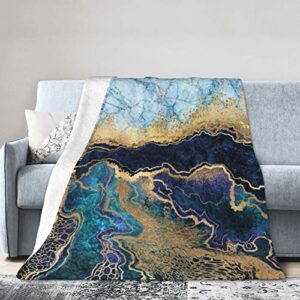 marble blue throw blanket soft cozy plush warm fleece blanket for sofa couch bed 80"x60"