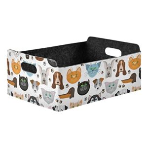 cataku foldable storage basket pets dog cat paws collapsible felt storage bins with handle drawer organizer bin cube shelf box for organizing closet clothes office books bedroom