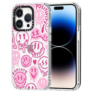 mosnovo compatible with iphone 14 pro case, [buffertech 6.6 ft drop impact] [anti peel off tech] clear tpu bumper phone case cover pink smiles positivity radiate face designed for iphone 14 pro 6.1"
