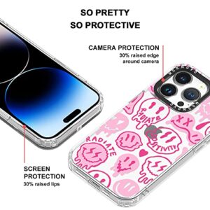 MOSNOVO Compatible with iPhone 14 Pro Case, [Buffertech 6.6 ft Drop Impact] [Anti Peel Off Tech] Clear TPU Bumper Phone Case Cover Pink Smiles Positivity Radiate Face Designed for iPhone 14 Pro 6.1"