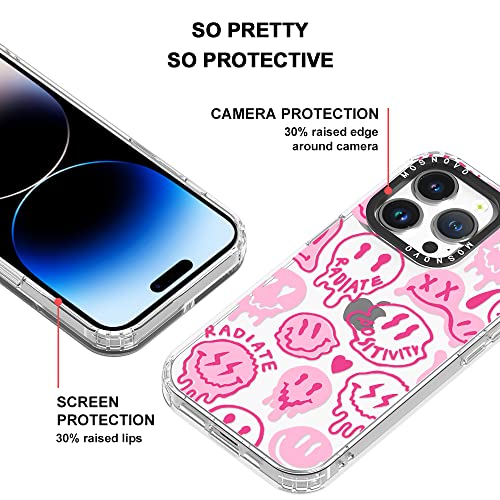 MOSNOVO Compatible with iPhone 14 Pro Case, [Buffertech 6.6 ft Drop Impact] [Anti Peel Off Tech] Clear TPU Bumper Phone Case Cover Pink Smiles Positivity Radiate Face Designed for iPhone 14 Pro 6.1"