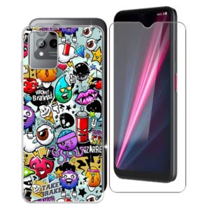 kjyf phone case for t-mobile revvl 6 pro 5g (6.82"), with [1 x tempered glass protective film], clear tpu shell ultra-thin anti-scratch case for t-mobile revvl 6 pro 5g - cartoon graffiti