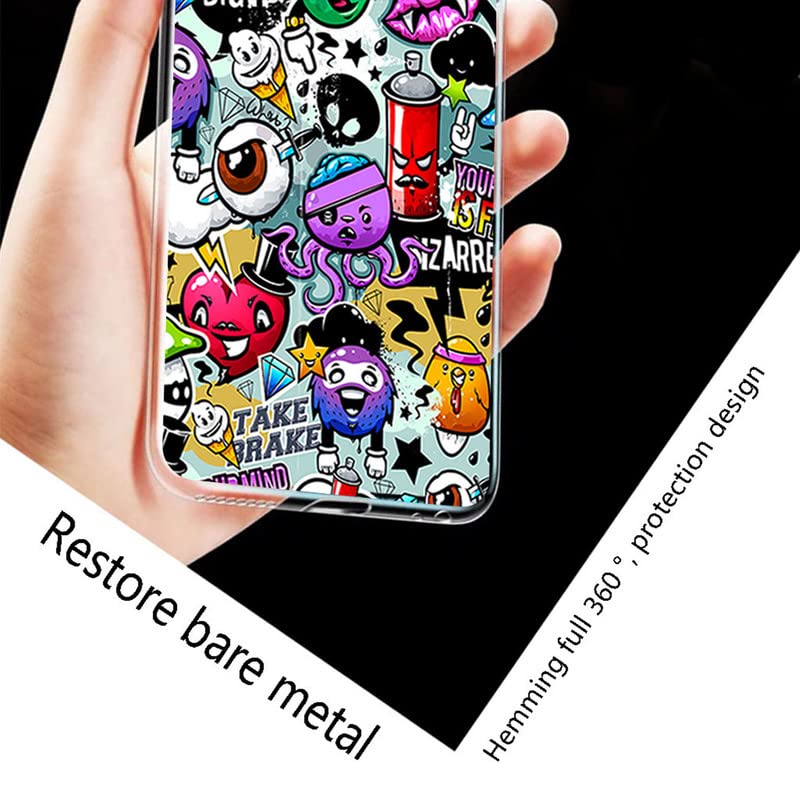 KJYF Phone Case for T-Mobile Revvl 6 Pro 5G (6.82"), with [1 x Tempered Glass Protective Film], Clear TPU Shell Ultra-Thin Anti-Scratch Case for T-Mobile Revvl 6 Pro 5G - Cartoon Graffiti