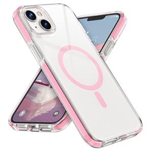 milprox case compatible with magsafe for iphone 14/iphone 13, magnetic clear [non yellowing] [mil-grade protection] shockproof heavy duty bumper cover shell for iphone 14/iphone 13 case - pink