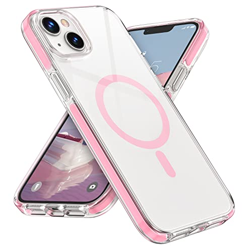 MILPROX Case Compatible with Magsafe for iPhone 14/iPhone 13, Magnetic Clear [Non Yellowing] [Mil-Grade Protection] Shockproof Heavy Duty Bumper Cover Shell for iPhone 14/iPhone 13 Case - Pink