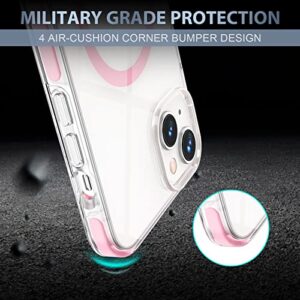 MILPROX Case Compatible with Magsafe for iPhone 14/iPhone 13, Magnetic Clear [Non Yellowing] [Mil-Grade Protection] Shockproof Heavy Duty Bumper Cover Shell for iPhone 14/iPhone 13 Case - Pink
