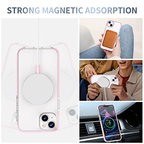 MILPROX Case Compatible with Magsafe for iPhone 14/iPhone 13, Magnetic Clear [Non Yellowing] [Mil-Grade Protection] Shockproof Heavy Duty Bumper Cover Shell for iPhone 14/iPhone 13 Case - Pink