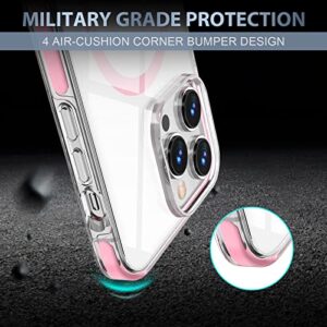 MILPROX Compatible with Magsafe for iPhone 14 Pro Clear Case 2022, Magnetic Crystal Transparent Cover Shockproof Protective Anti-Yellow Heavy Duty Bumper Shell for iPhone 14 Pro 6.1" - Pink