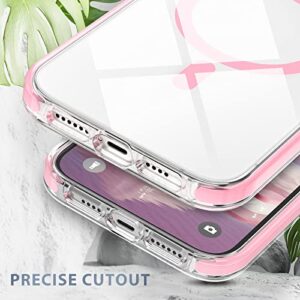 MILPROX Compatible with Magsafe for iPhone 14 Pro Clear Case 2022, Magnetic Crystal Transparent Cover Shockproof Protective Anti-Yellow Heavy Duty Bumper Shell for iPhone 14 Pro 6.1" - Pink