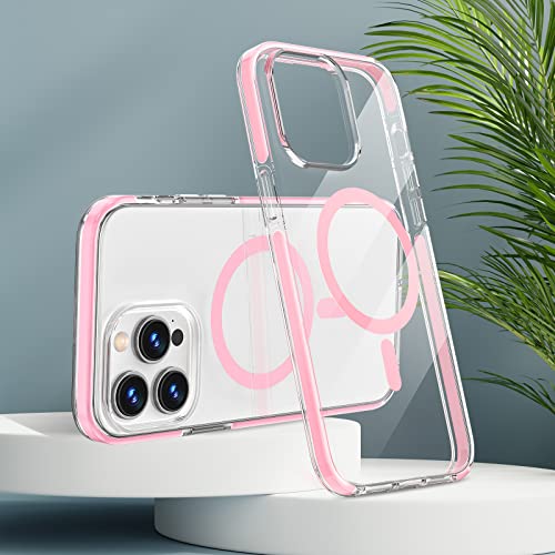 MILPROX Compatible with Magsafe for iPhone 14 Pro Clear Case 2022, Magnetic Crystal Transparent Cover Shockproof Protective Anti-Yellow Heavy Duty Bumper Shell for iPhone 14 Pro 6.1" - Pink