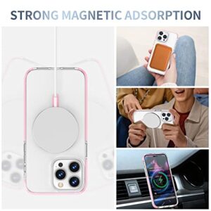 MILPROX Compatible with Magsafe for iPhone 14 Pro Clear Case 2022, Magnetic Crystal Transparent Cover Shockproof Protective Anti-Yellow Heavy Duty Bumper Shell for iPhone 14 Pro 6.1" - Pink